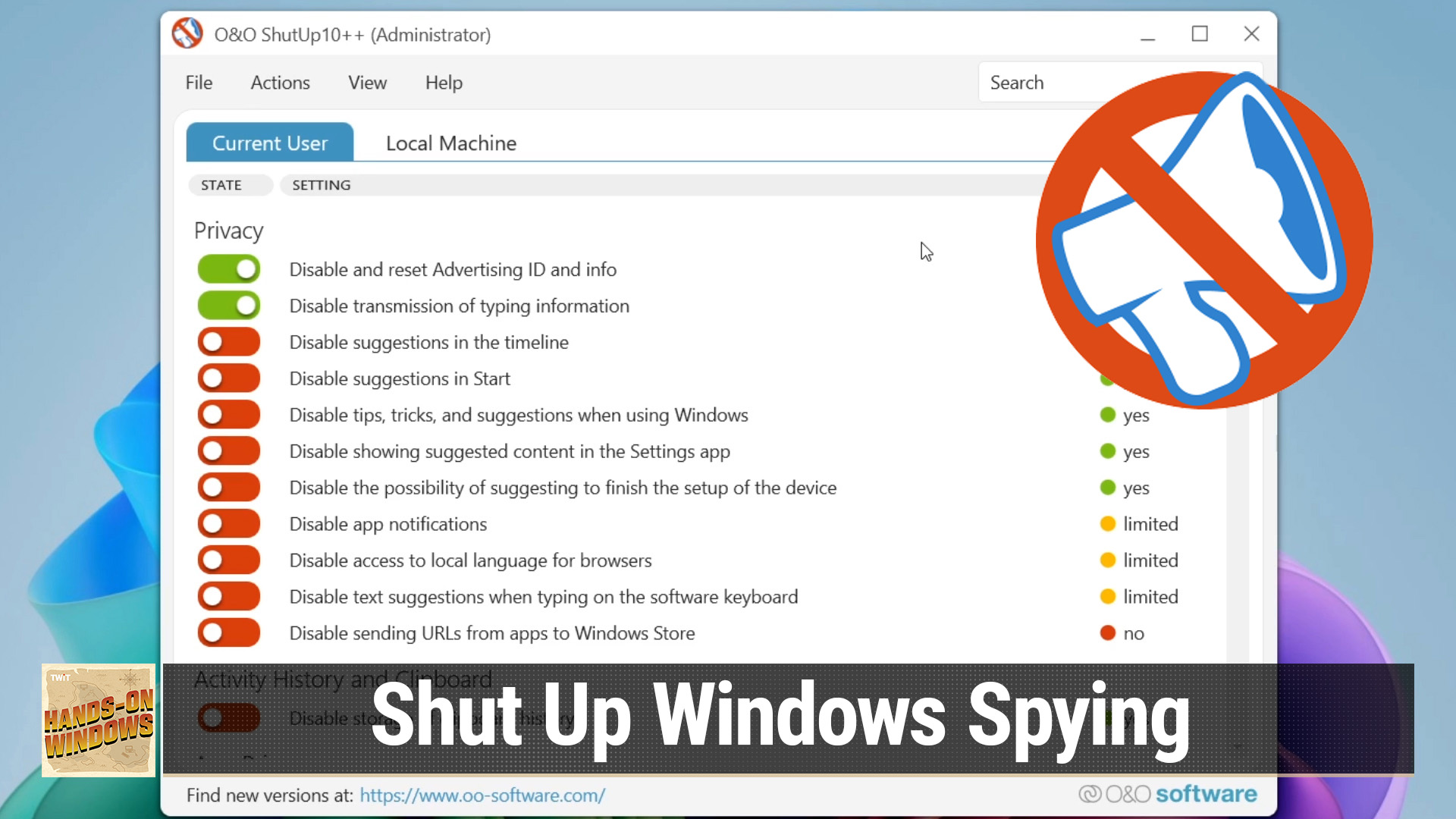 Shut Up Windows Spying (Hands-On Windows #99)