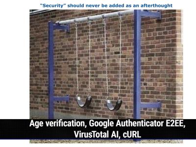 Age verification, Google Authenticator E2EE, VirusTotal AI, cURL