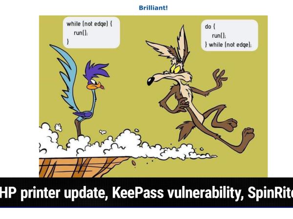 HP printer update, KeePass vulnerability, SpinRite bug