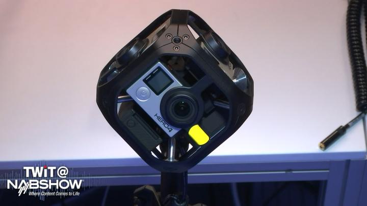 GoPro's Jim Geduldick shows Leo Laporte new 'Omni' virtual reality camera rig.