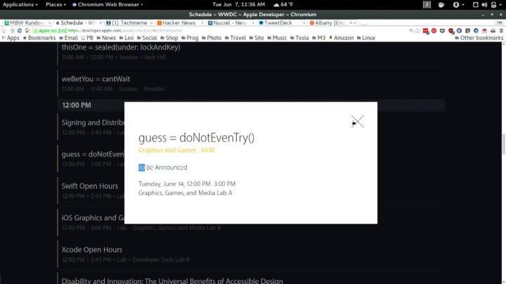 WWDC schedule dialog window