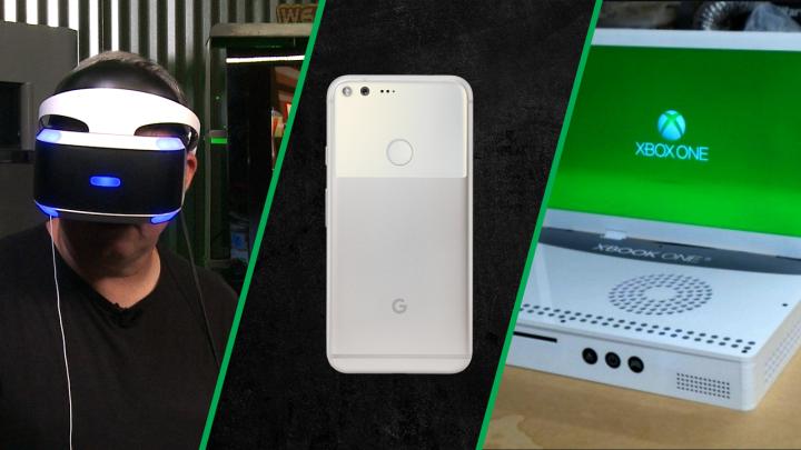 PlayStation VR review, Google Pixel phone, and the Xbook One S maker.