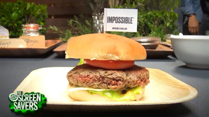 The all-plant-based Impossible Burger that sizzles, tastes, and even bleeds like meat.