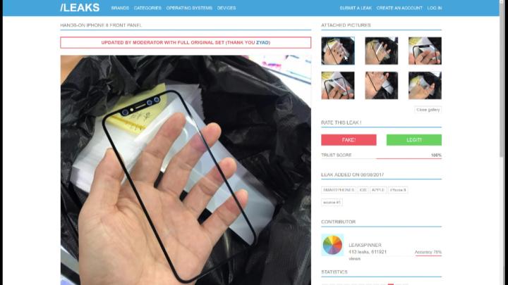 iPhone 8 front panel on Slashleaks