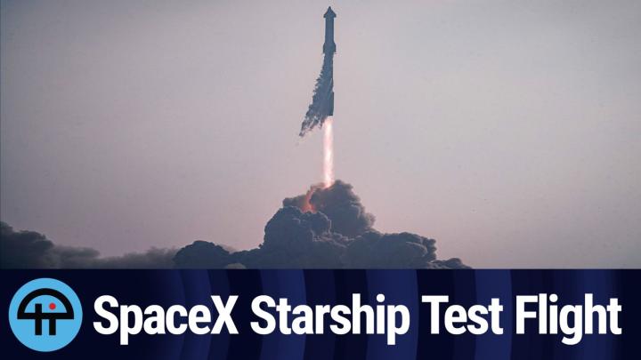 SpaceX's first fully integrated Starship vehicle rises into the South Texas sky on April 20, 2023